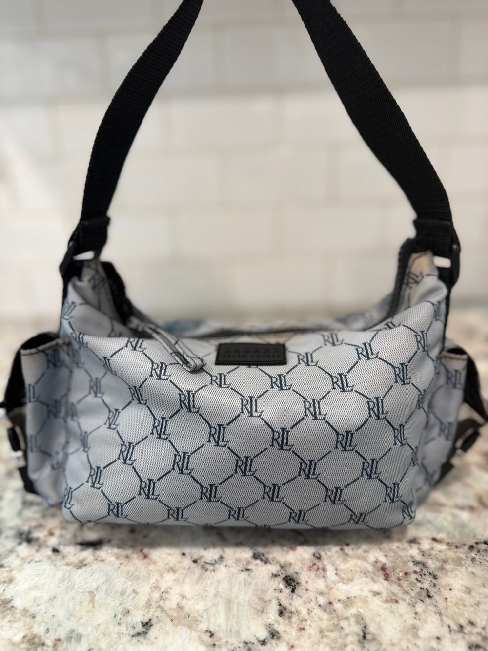 Ralph Lauren vintage Monogram Canvas Shoulder Bag in Light Gray